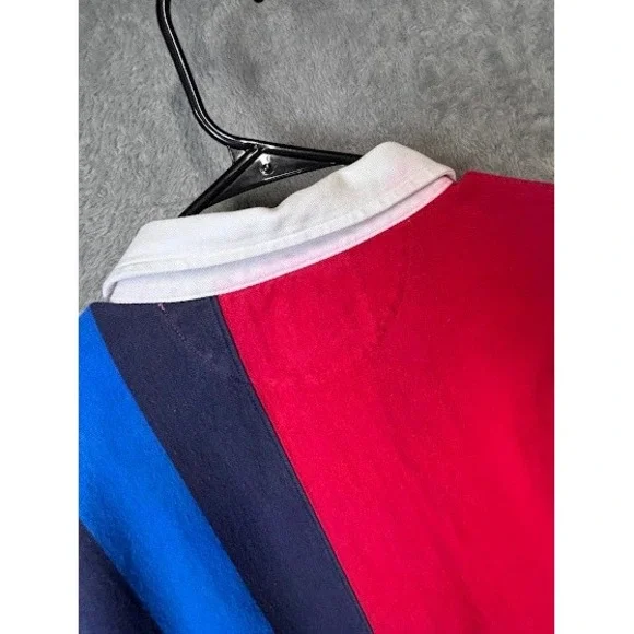 Lands' End Rugby Shirt Mens L Color Block Striped Long Sleeve‎ Collared Top